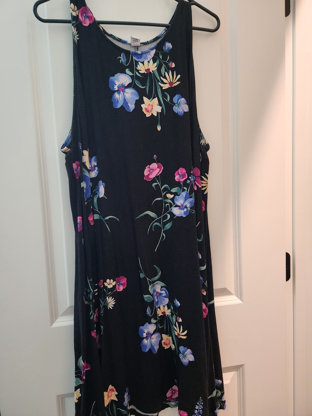 Old Navy Black Floral Maxi Dress with Pink, Blue and Yellow Blooms
